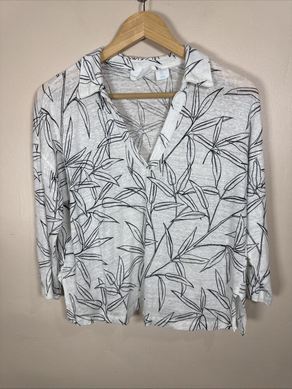 Cynthia Rowley 100% Linen Womens Top Cropped Floral Collared Preppy Resort L